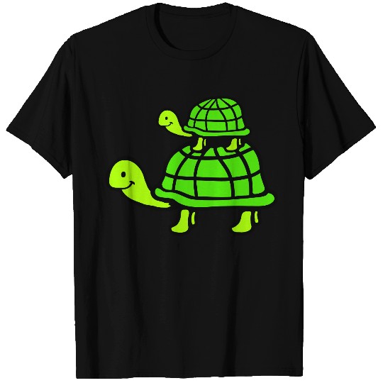 2 turtles piggyback mummy daddy child riding cute T Shirts