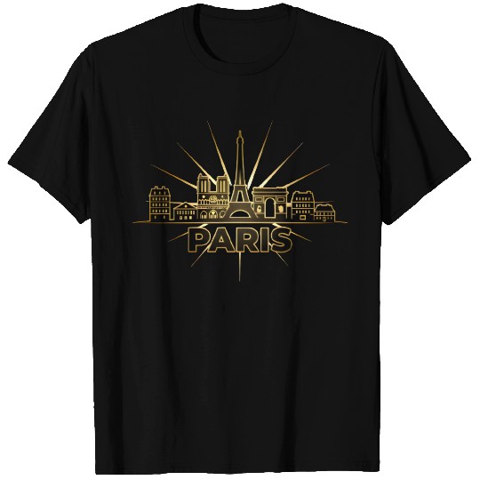 Elegant Paris Skyline Gold Design T Shirts