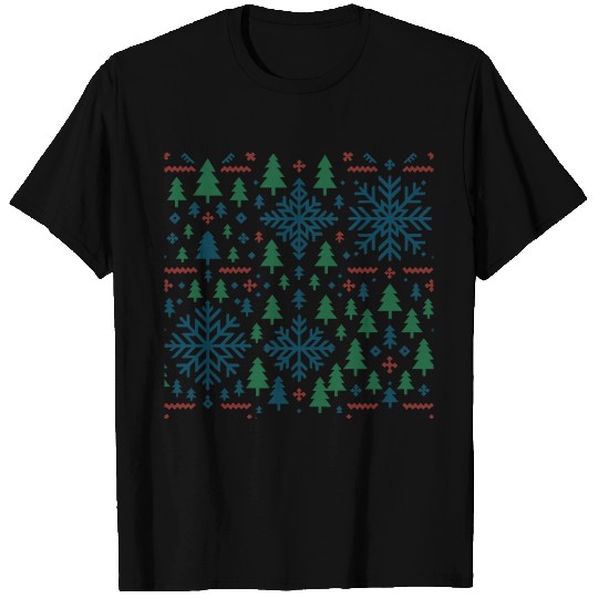 Festive Winter Snowflake Pattern T Shirts