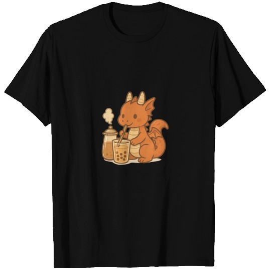 Cute Dragon with Bubble Tea Design T Shirts