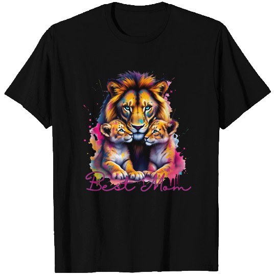 Colorful Lion Cubs and Mother Design T Shirts