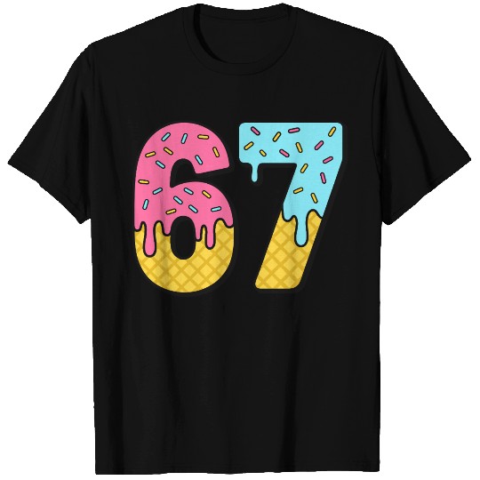 Six Seven Meme Ice Cream Drip Waffle Cone Funny 67 T Shirts