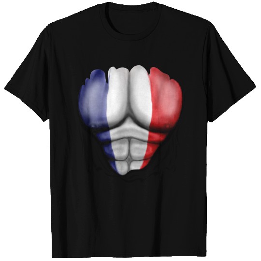 France Flag Ripped Muscles, six pack, chest T Shirts