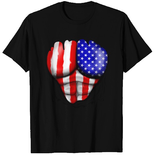 America Flag Ripped Muscles, six pack, chest T Shirts