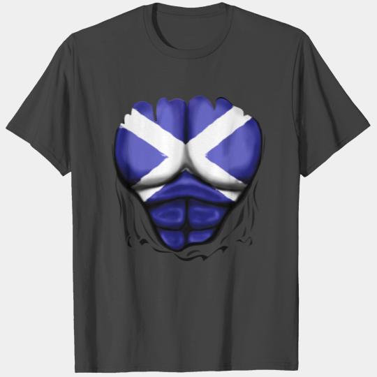 Scotland Flag Ripped Muscles, six pack, chest T Shirts