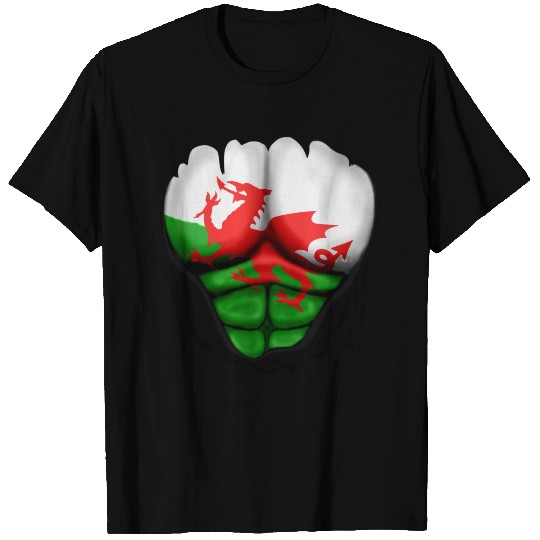 Wales Flag Ripped Muscles, six pack, chest T Shirts