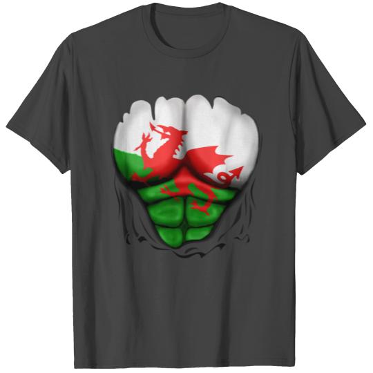Wales Flag Ripped Muscles, six pack, chest T Shirts