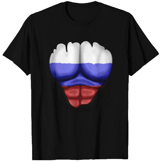 Russia Flag Ripped Muscles, six pack, chest T Shirts