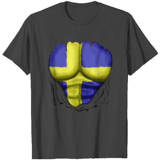 Sweden Flag Ripped Muscles, six pack, chest t-shir T Shirts