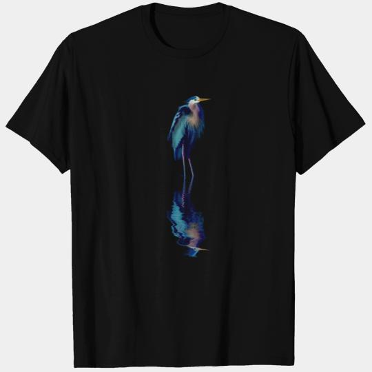 Great Blue Heron Stands Reflected T Shirts