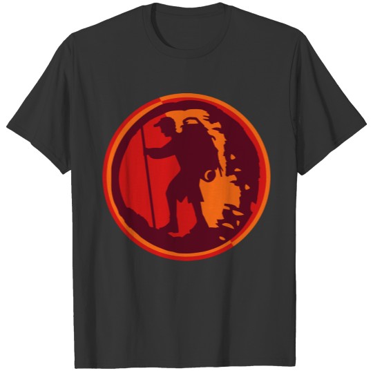A hiker with backpack and trekking pole T-shirt
