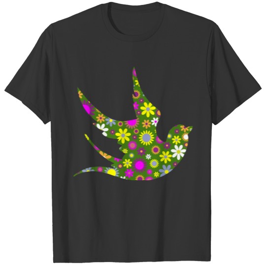 Retro Floral Dove Line Art T Shirts