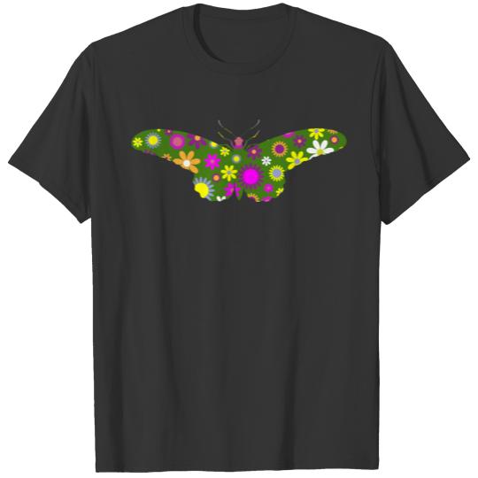 Retro Floral Vintage Butterfly Illustration T Shirts