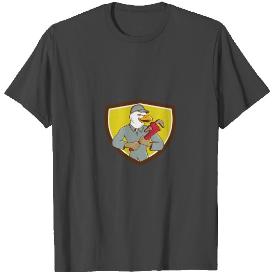 Bald Eagle Plumber Monkey Wrench Crest Cartoon T Shirts