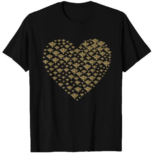 Gold Damask Heart No Background T Shirts