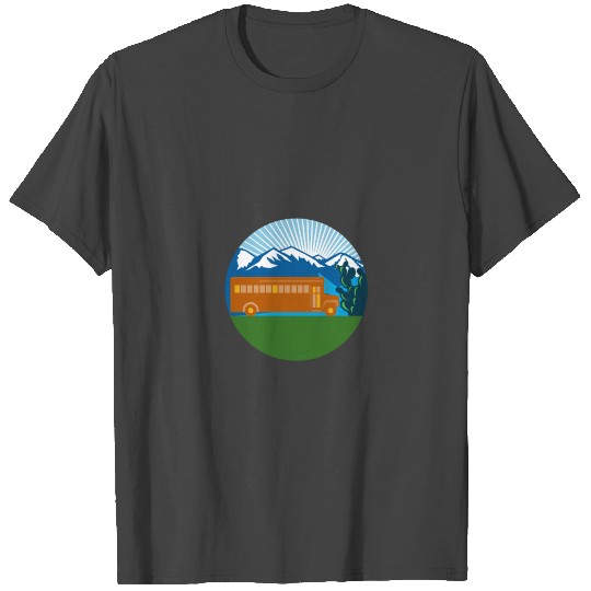 School Bus Vintage Cactus Mountains Circle Retro T Shirts
