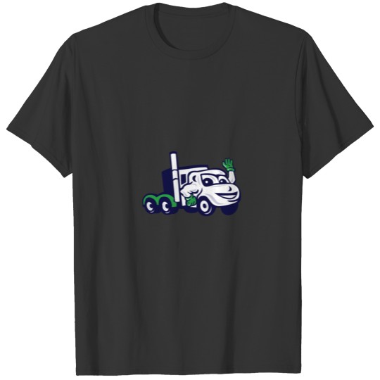 Semi Truck Rig Waving Cartoon T Shirts