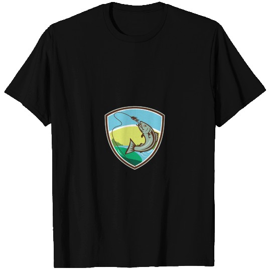 Trout Biting Hook Lure Shield Retro T Shirts