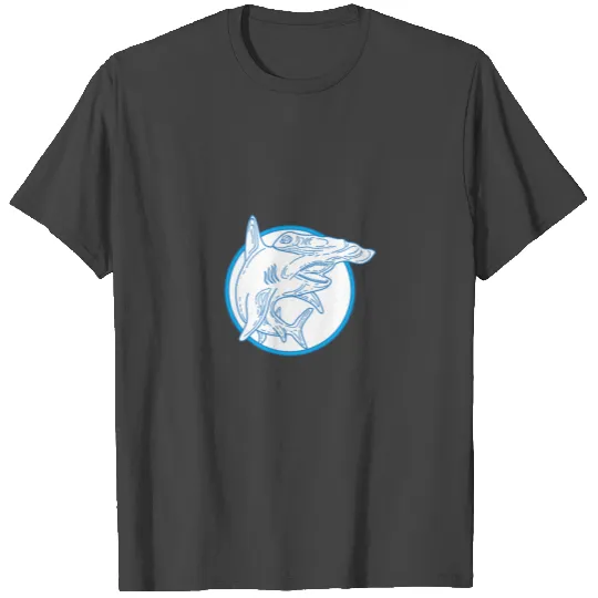 Hammerhead Shark Circle Mono Line T Shirts