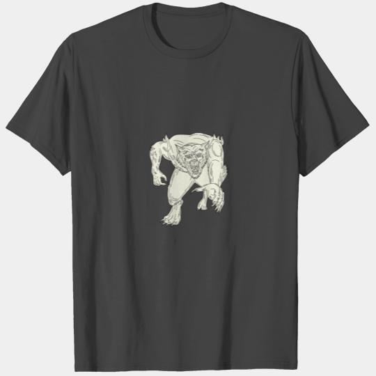 Werewolf Monster Running Mono Line T Shirts