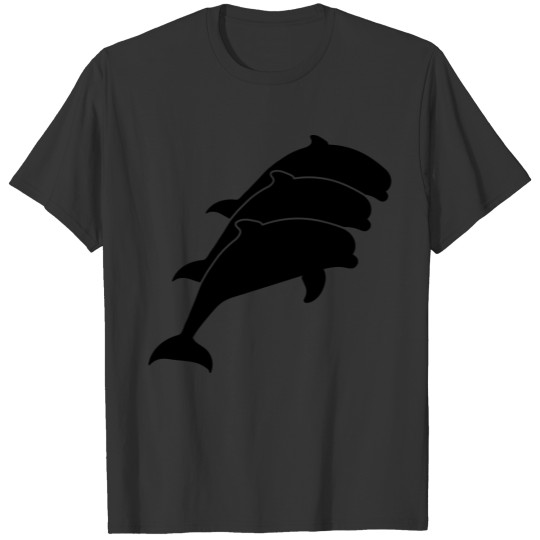 3 delfine friends team black silhouette outline do T-shirt