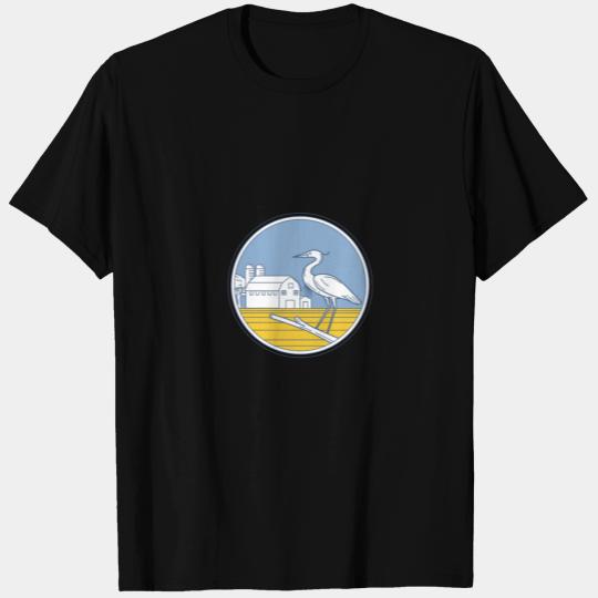 Great Blue Heron Farm Barn Circle Retro T Shirts