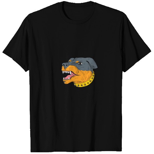 Rottweiler Guard Dog Head Aggressive Drawing T Shirts