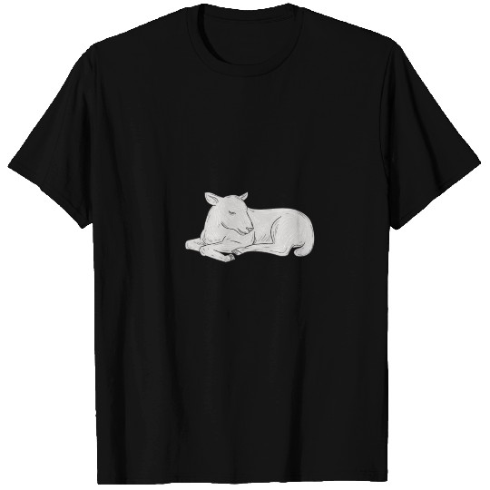 Lamb Sleeping Drawing T Shirts