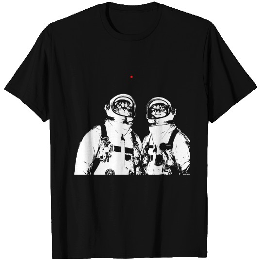 Funny cat astronauts looking at a laser pen T Shirts