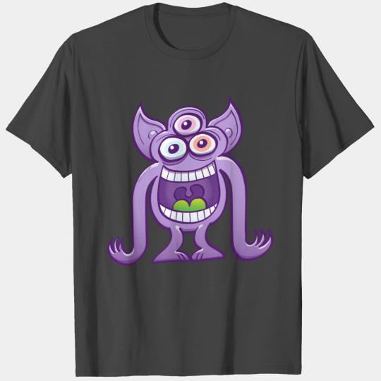 Three-eyed crazy alien laughing mischievously T Shirts