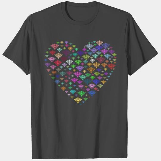 Prismatic Damask Heart No Background T Shirts