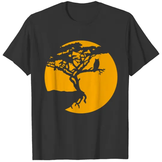 yellow cliff moon tree silhouette outline branch s T Shirts