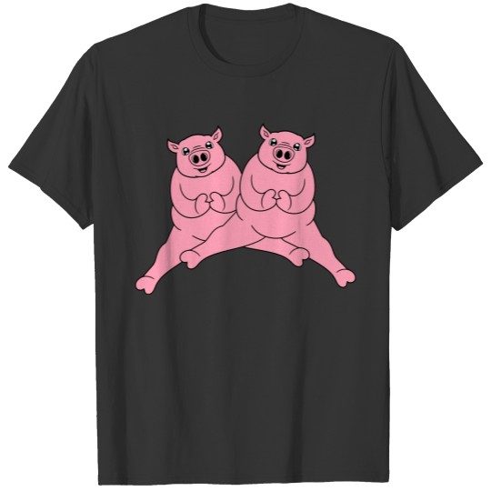 2 friends team couple sitting fat fat pig cute cut T Shirts