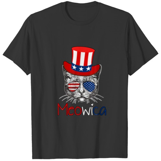 Red White Blue Patriotic Cat 4Th July Meowica Amer T-shirt
