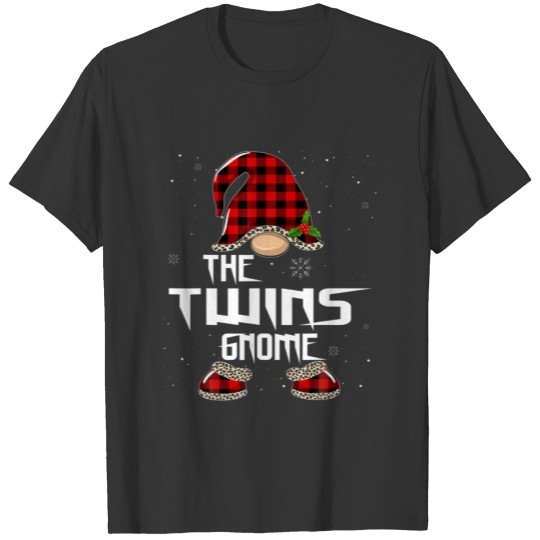Twins Gnome Buffalo Plaid Matching Family Christma T-shirt