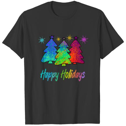 Happy Holidays Colorful Stained Glass Christmas Tr T-shirt