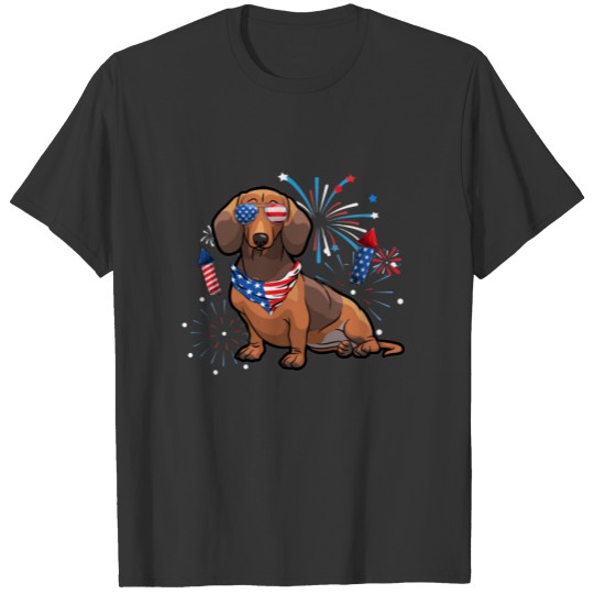 Dachshund Dog American USA Flag 4th of July Men wo T-shirt