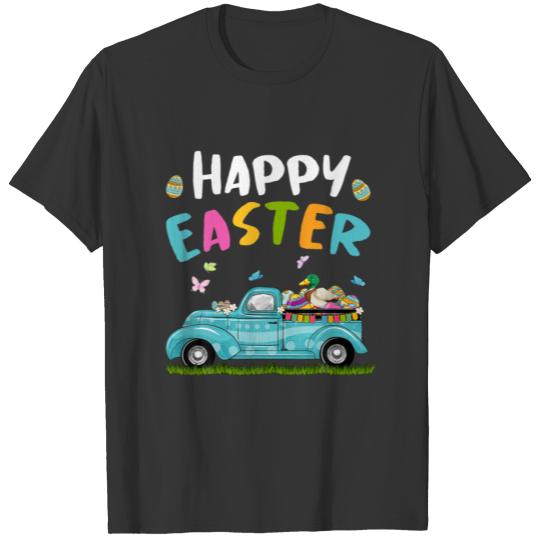 Cute Duck With Bunny Ears Egg Hunting Truck Easter T-shirt