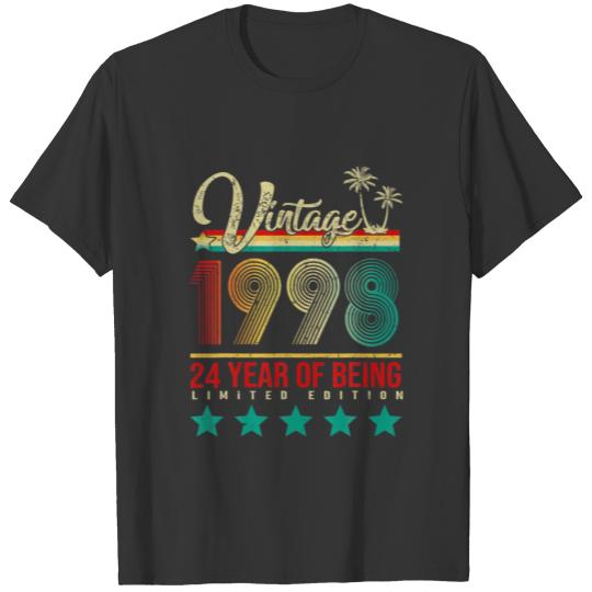 Vintage 1998 24Th Birthday Gifts 24 Year Of Being T-shirt