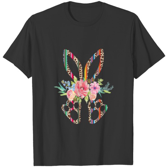 Serape Leopard Bunny With Floral Rabbit Cute Happy T-shirt