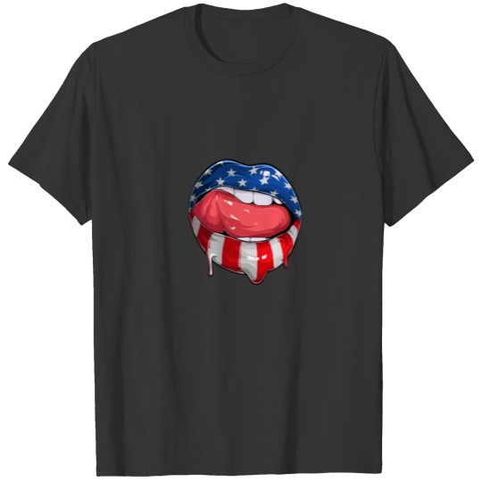 Cool Sexy Woman Lips With USA Flag Graphic Cool De T-shirt