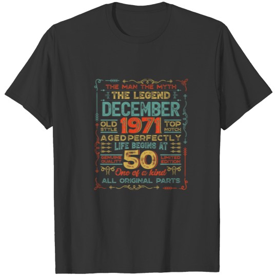 50 Years Old Gift Vintage 1971 Man Myth Legend 50T T-shirt