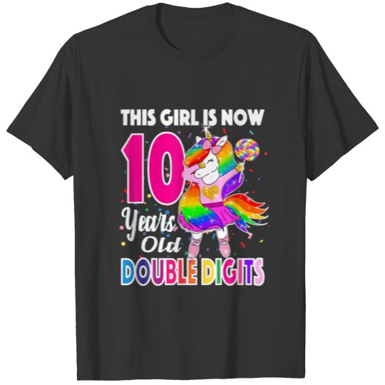 Unicorn Dabbing Double Digit 10 Year Old Birthday T-shirt