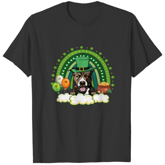 Cute Lucky Rainbow Pitbull Shamrock St Patrick's D T-shirt