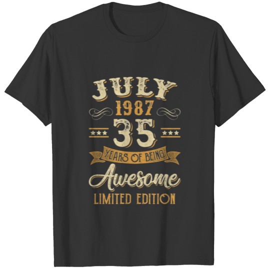 35 Years Awesome Vintage July 1987 35th Birthday T-shirt