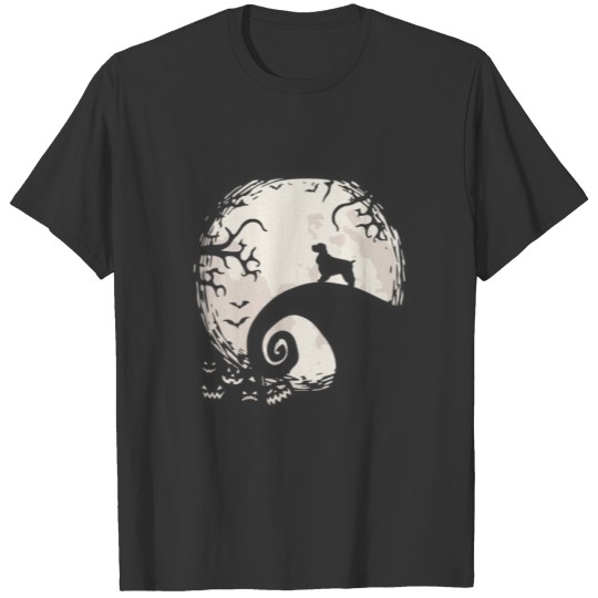 Cocker Spaniel Dog And Moon Howl In Forest Dog Hal T-shirt