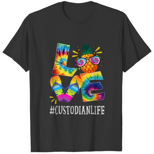 Custodian Love Pineapple Summer Funny Off Duty Tie T-shirt