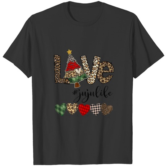 Love Juju Life Heart Christmas Tree Leopard Plaid T-shirt