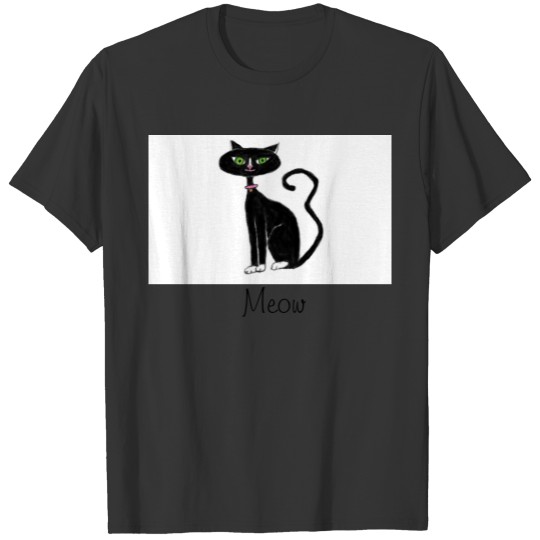 Meow Black Kitty Retro Cat T-shirt