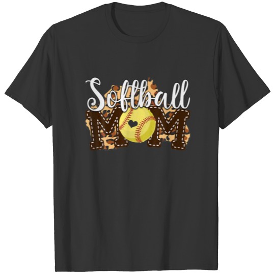 Cute Softball Baseball Mom Leopard Women Girls Mot T-shirt